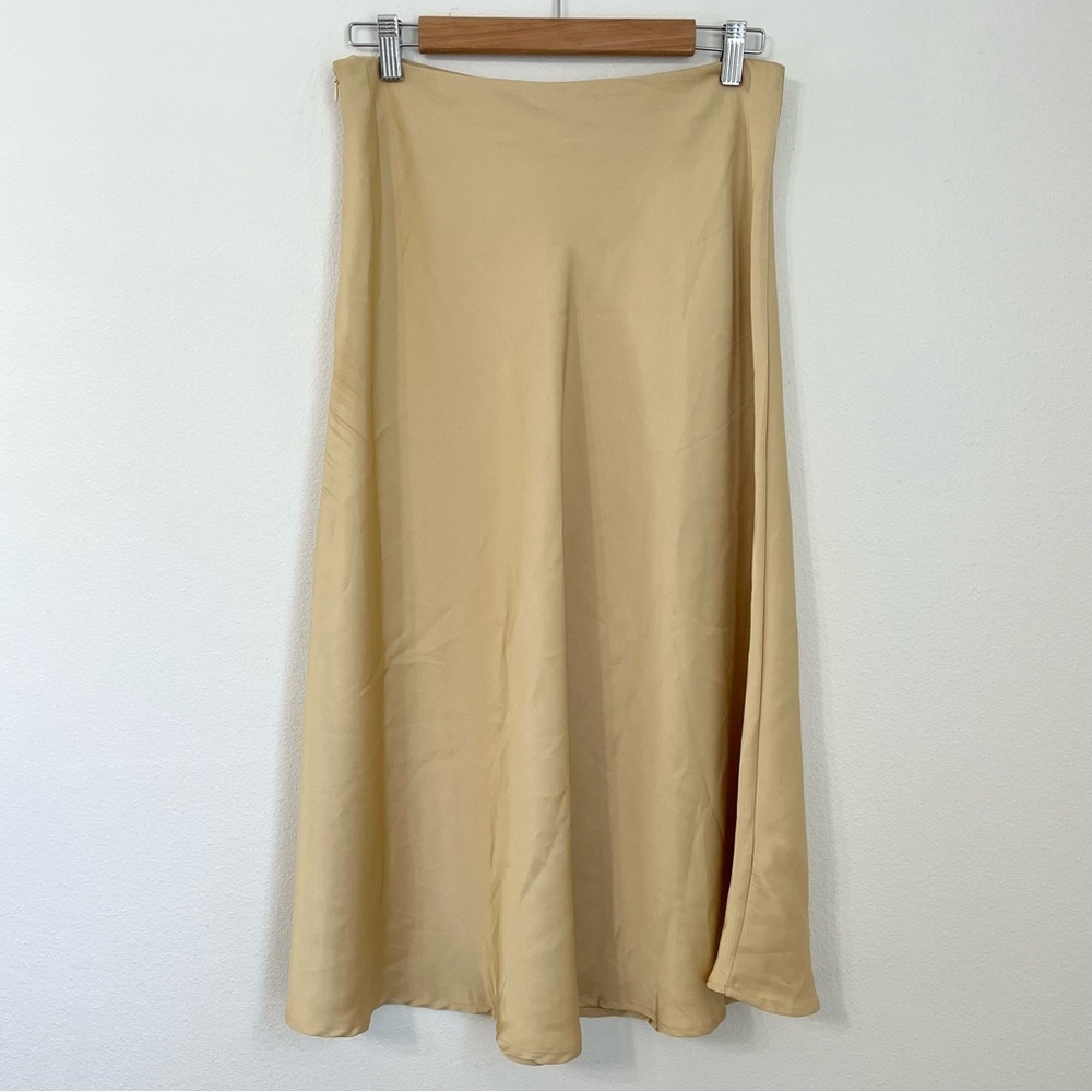 Nasty Gal Gold Satin High Waisted A Line Midi Skirt Dressy Casual Summer Size L